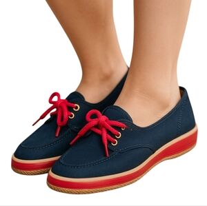 Vintage 80s Grasshoppers Canvas Boat Shoes Navy Blue Red Size 7.5 Nautical
